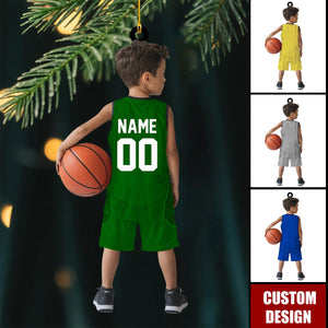 Personalized Basketball Boy Christmas Ornament, Custom Basketball Players 2D Flat Acrylic Ornament, Team Basketball, Kids Basketball Gift