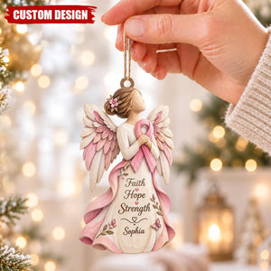 Personalized Faith Hope Strength Breast Cancer Wooden Ornament, Breast Cancer Survivor Gifts