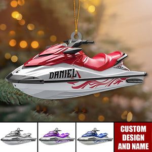 Personalized Jet Boat Ski Christmas Ornament, Skiing Jet Boat Christmas Tree Ornament