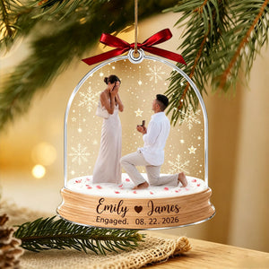 Engagement Christmas Ornament, Custom Photo Proposal Snowglobe Acrylic Ornament, First Christmas Engaged Gift, Couple Keepsake