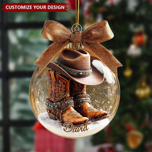 Personalized Cowboy Ornament, Custom Name Western Boots and Hat Ornament