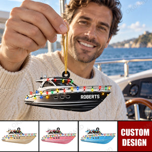 Personalized Pontoon Boat Christmas Ornament, Custom Name Boater Yacht Gift