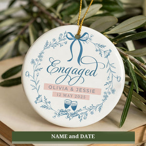 Personalized Ceramic Engaged Christmas Ornament, Custom Engagement Gift for New Couples