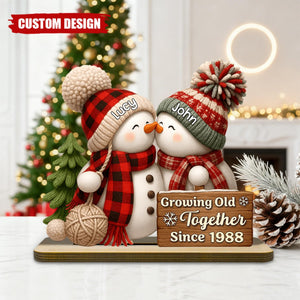 Personalized Snowman Couple Wooden Plaque