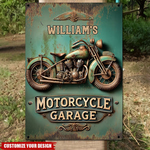 Motorcycle Garage - Personalized Biker Rectangle Metal Sign