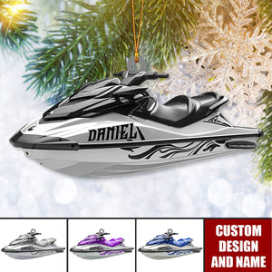 Personalized Jet Boat Ski Christmas Ornament, Skiing Jet Boat Christmas Tree Ornament