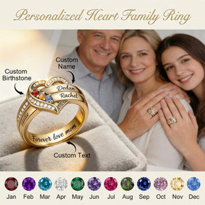 Personalized 1-8 Birthstones Heart Family Ring-Where Hearts Meet, Love Gleams In Every Stone