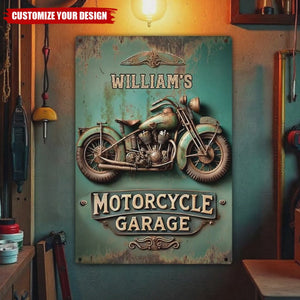 Motorcycle Garage - Personalized Biker Rectangle Metal Sign