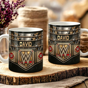 Personalized Wrestling Champion Mug, Custom Name Belt Style Mug, Wrestling Fan Gift