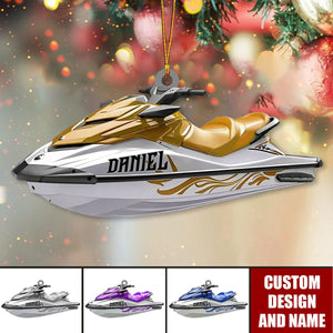 Personalized Jet Boat Ski Christmas Ornament, Skiing Jet Boat Christmas Tree Ornament