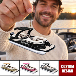 Personalized Pontoon Boat Christmas Ornament - Boater Holiday Gift