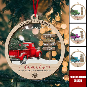 Personalized Family Red Truck Ornament-Farmhouse Christmas Decor