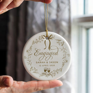 Personalized Ceramic Engaged Christmas Ornament, Custom Engagement Gift for New Couples