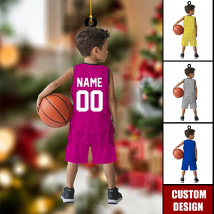 Personalized Basketball Boy Christmas Ornament, Custom Basketball Players 2D Flat Acrylic Ornament, Team Basketball, Kids Basketball Gift