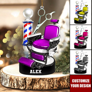 Personalized Barber Chair Christmas Ornament - Gift For Barber
