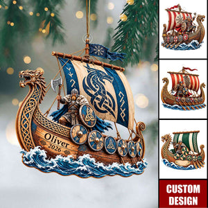Personalized Viking Ship Christmas Ornament - Norse Warrior Gift - Viking Lover
