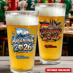Personalized 2026 Soccer Country Beer Glass - Custom Gift for Fan Events & Tailgates
