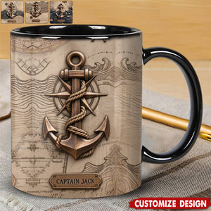 Nautical Anchor Vintage Nautical Map Fragment Personalized Coffee Mug