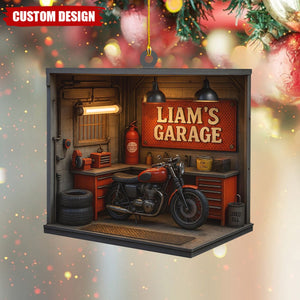 Personalized Garage Ornament – Custom Mechanic Christmas Gift, Workshop with Tools and Car Repair Decoration Keepsake 2025, Engineer Gifts