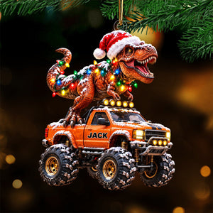 Custom Dinosaur Truck Ornament, Personalized Dinosaur Acrylic Ornament for Boys, Christmas Gift For Kids