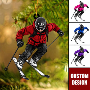 Personalized Ski Ornament, Skier Skiing Gift