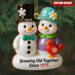 Personalized Growing Old Together Snowman Couple Ornament