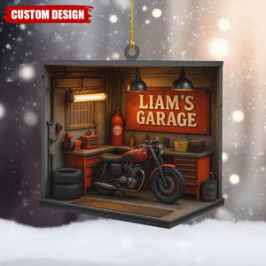 Personalized Garage Ornament – Custom Mechanic Christmas Gift, Workshop with Tools and Car Repair Decoration Keepsake 2025, Engineer Gifts