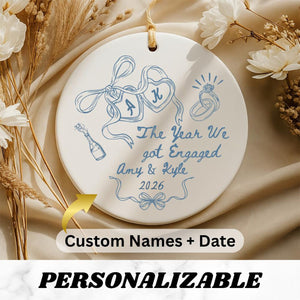 Personalized Engagement Ornament, The Year We Got Engaged Ceramic Keepsake, Custom Couple Ornament with Names and Year, Bride to Be Gift