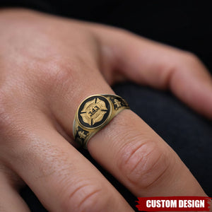 Personalized Strong One Firefighter Signet Ring - Gift For Firefighters