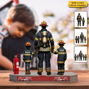 Firefighter Dad And Kids - Personalized Acrylic Plaque, Father's Day Gift for Dad, Gift for Husband