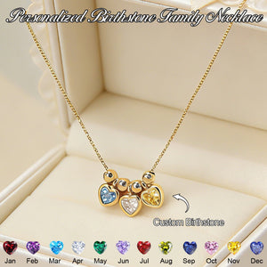 Personalized Heart Birthstone Family Necklace- Gift For Her