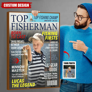 Custom Kids Fishing Magazine Cover Poster, Fishing Gifts for Boys, Fishing Gift for Son, Grandson, or Young Angler, Personalized Fisherman Gift