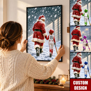 Personalized Christmas Santa and Softball Girl Baseball Boy Poster, Gift For Softball Baseball Lover