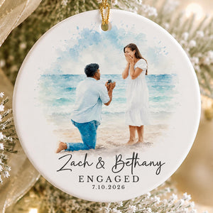 Personalized Engagement Ornament from Photo, Custom Watercolor Couple Portrait Gift for Newly Engaged Couple