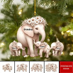 New Release Mama/Nana Elephant With Little Kids - Personalized Acrylic Christmas Ornament