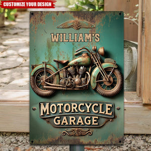Motorcycle Garage - Personalized Biker Rectangle Metal Sign