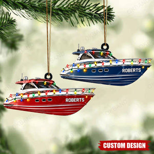 Personalized Pontoon Boat Christmas Ornament, Custom Name Boater Yacht Gift