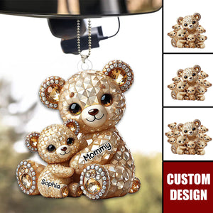 Mom I Love You - Personalized Bear Mom With Kids Car Ornament, Mother's Day Gift