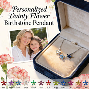 Personalized Dainty Flower Birthstone Pendant -Gift For Family Holiday
