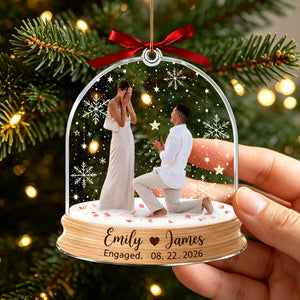 Engagement Christmas Ornament, Custom Photo Proposal Snowglobe Acrylic Ornament, First Christmas Engaged Gift, Couple Keepsake