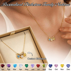Personalized Heart Birthstone Family Necklace- Gift For Her