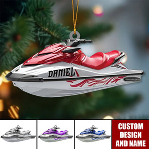 Personalized Jet Boat Ski Christmas Ornament, Skiing Jet Boat Christmas Tree Ornament