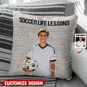Personalized Soccer Life Lessons Upload Photo Pillow-Gift For Soccer Lovers