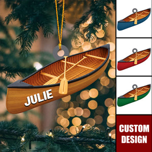 Personalized Canoe Nautical Ornament Christmas Tree Hanging Decor - Canoe Paddle Boat Gift For Water Sports Enthusiasts
