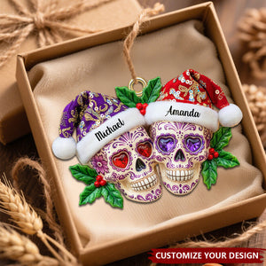 Personalized Christmas Skull Couple Acrylic Ornament, Gifts For Christmas