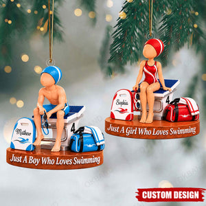Just A Girl Boy Who Loves Swimming - Personalized Gymnastics Ornament, Gift for Swimmers