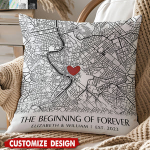 Where It All Began - Map Personalized Couple Pillow - Gift For Husband,Wife,Anniversary