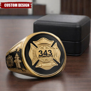 Personalized Strong One Firefighter Signet Ring - Gift For Firefighters