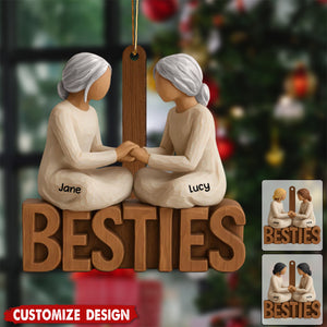 Besties Forever Together - Personalized Wooden Ornament - Gift For Best Friends