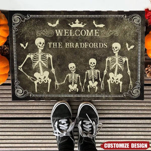 Personalized Skeleton Family Doormat - Halloween Gift For Family